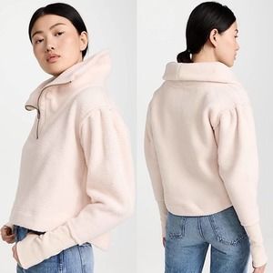 Free People Faux Sherpa Lines Fleece Sweater Pullover 1/4 Zip Womens Size L